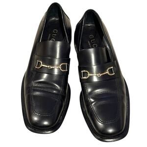 Gucci Men's Black Horsebit Leather iconic vintage Loafers Preowned EUC Size 9D